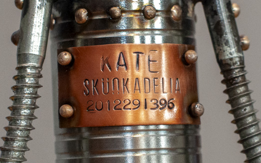 copper boilerplate on the back of a robot